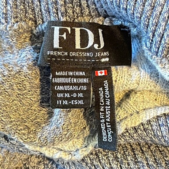 FDJ French Dressing Jeans Patchwork Cable Knit Turtleneck Sweater Blue XL - Picture 8 of 10